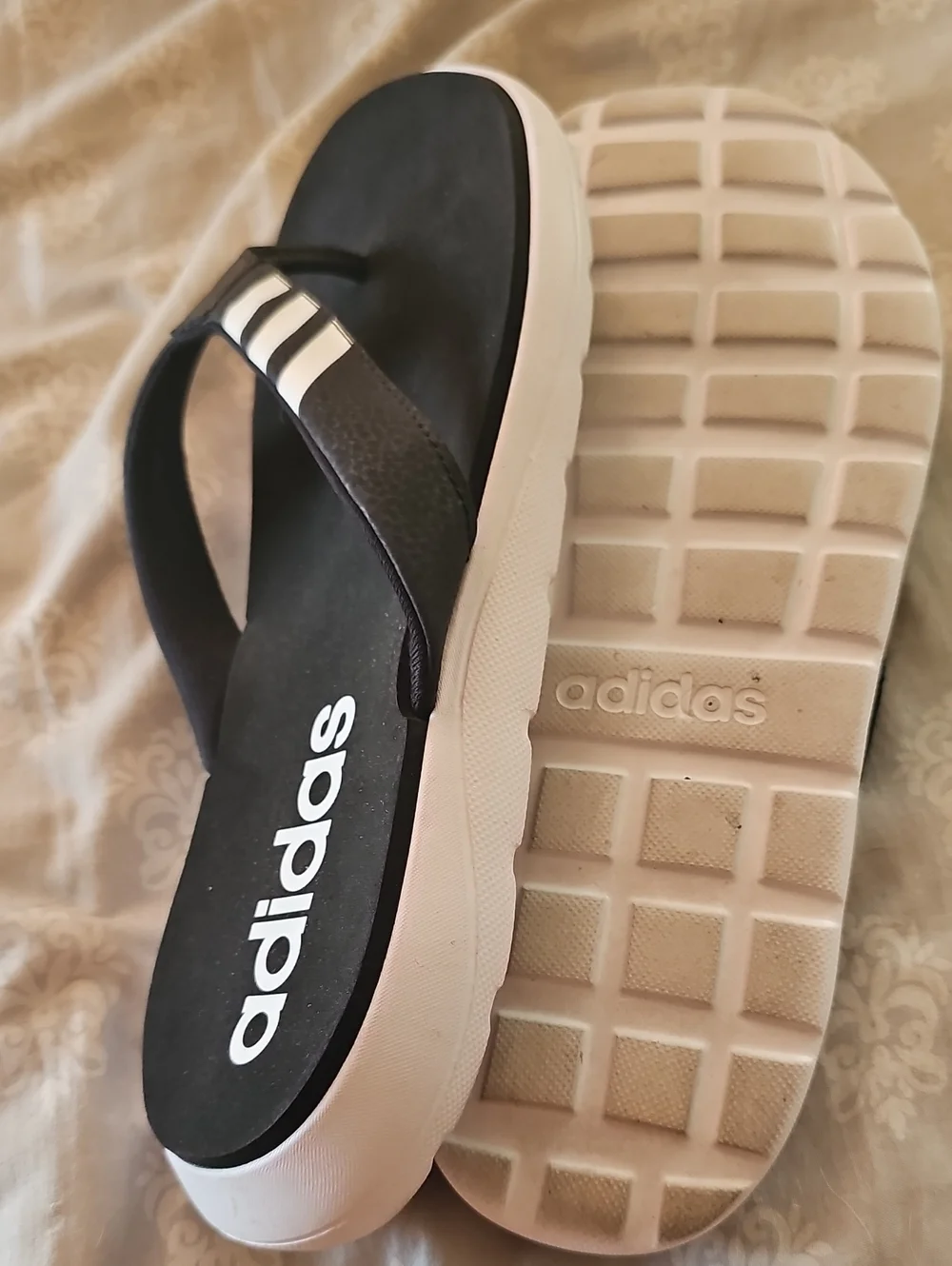 adidas Black and White Thong Flip Flop Sandals